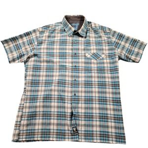 Kuhl Shirt Mens XL Blue Plaid Short Sleeve Button Front Hiking Outdoor‎ Casual